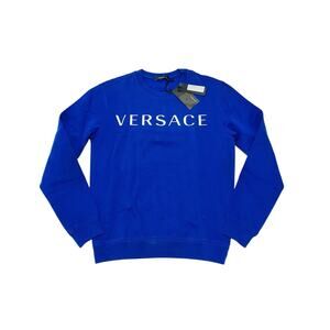 NWT Versace Logo Embroidery Crewneck Sweatshirt Ink Blue Men Size XS $800